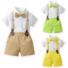 Jungen Kurzarm-Top und Trägershorts Anzug mit Blumenmuster, Set für Fotografie und Auftritte, Größen 6M-6T, Grün