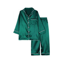 Børne Satin Pyjamas Sæt Langærmet Button-Down 2 Delt Blød Pyjamas Nattøj Loungewear 7-10 År Drenge Piger