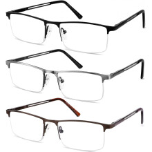 Lot de 3 lunettes de lecture anti-lumière bleue pour hommes, monture semi-cerclée légère en métal, protection contre la fatigue oculaire, les