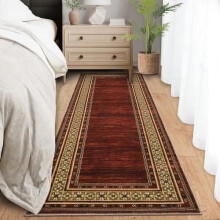 Waschbarer Läuferteppich (60 x 180 cm), modern, mit floralem Rand, rutschfest, für Schlafzimmer, Waschküche und Küche, Rot