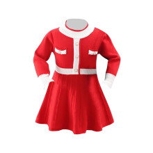 Mädchen-Strickkleid aus Baumwolle, rot, langärmelig
