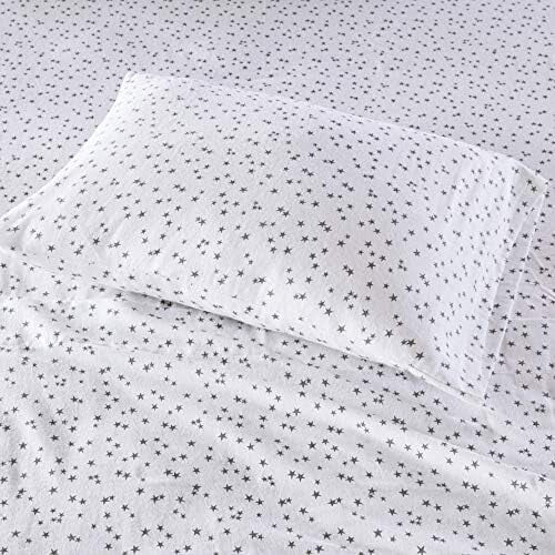 Ensemble de draps en flanelle 100 % coton, taille queen, gris à étoiles 2