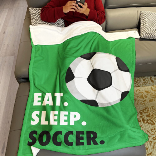 Αθλητική κουβέρτα φλις 50" x 60" Eat Sleep Soccer Πράσινο Ελαφρύ, Ασαφές, Άνετο, Μαλακό, Ζεστό 2