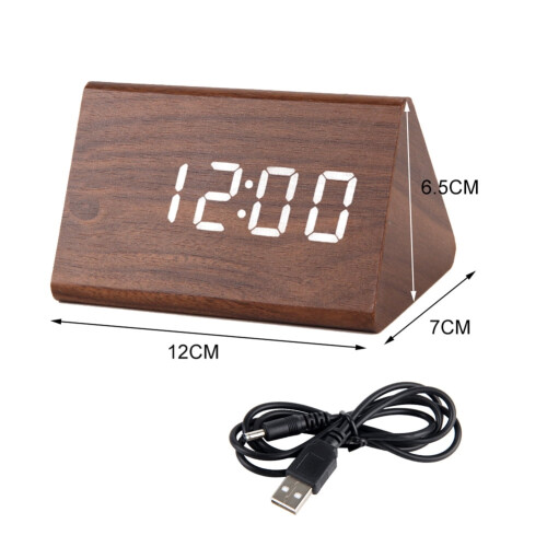 Modern trä LED digital väckarklocka skrivbord röststyrd termometer display USB 1