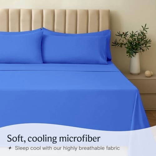 Ensemble de draps en microfibre pour lit queen, poches profondes, 4 pièces 1