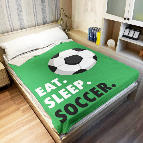 Αθλητική κουβέρτα φλις 50" x 60" Eat Sleep Soccer Πράσινο Ελαφρύ, Ασαφές, Άνετο, Μαλακό, Ζεστό 1