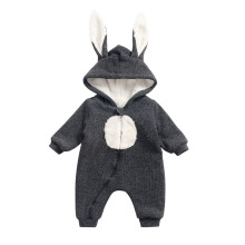 Macacão infantil de inverno com capuz, modelo longo para bebês engatinhando, ideal para proteção da cabeça (cinza, 18 meses).