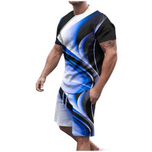 Treningsdresser for menn Sett med joggebukser Avslappet t-skjorte Sommer Atletisk Rund hals Trykk Kortermet Basis Topper Bluse med korte bukser Dress