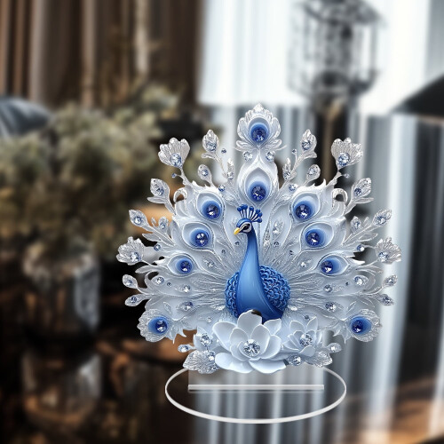 Sculpture décorative de paon blanc et bleu pour salon 2