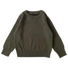 Suéter infantil unissex de cor sólida, modelo pulôver, em tricô, com base em tons de doce, verde militar, tamanho 5 anos.