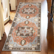 Tapete passadeira boho lavável 60x180cm – Antiderrapante para entrada, cozinha e quarto, tapete oriental vintage com medalhão, compatível com