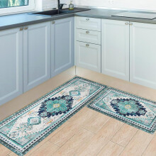 Küchenmatten-Set in Türkis (43 x 76 cm & 43 x 119 cm), Läufer, Retro-Bauernhaus-Boho-Dekor in Grün
