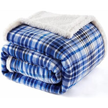 Sherpa Plaid Throw Bed (60"x70"), Blåt, Lækkert, Blødt Fleece Flannel Mikrofibertæppe til Sofa, Seng og Sofa