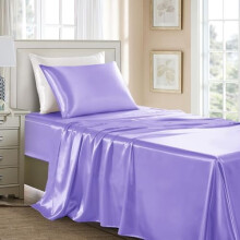 Satin-Bettwäsche-Set, Einzelbettgröße – 3-teiliges Luxus-Set, knitterfrei (1 Spannbettlaken, 1 Bettlaken, 1 Kissenbezug), Lavendel, tiefe
