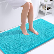 Tappeti da bagno 44x24, in ciniglia extra morbida e assorbente, con retro in gomma, ad asciugatura rapida e lavabili in lavatrice, colore azzurro