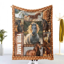 Manta de flanela personalizada com estampa de cavalos – Macia, quentinha e com tema equestre para quarto/sofá, presente aconchegante de lã para
