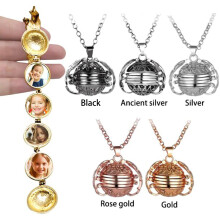 Collana con ciondolo a forma di ala rotonda multistrato retrò creativa 4 foto, scatola regalo