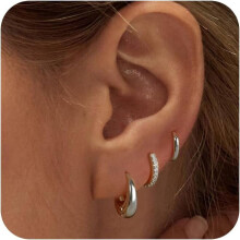 Goldene Creolen für Damen – 14 Karat/Weißgold plattiertes Huggie-Ohrstecker-Set mit Zirkonia, klobige offene Creolen, Schmuckgeschenk (auch für