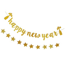 Splendide bandiere di buon anno da tirare, riutilizzabili, decorazioni dorate per feste.