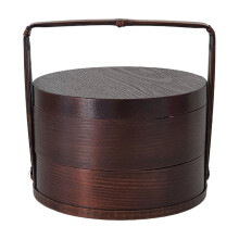Scatola porta sushi portatile in legno a 2 strati, 15x15x20 cm
