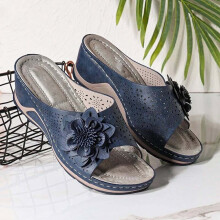 Sandali da donna in saldo Collezione Fish Mouth in pelle con plantare morbido e supporto ortopedico per l'arco plantare Blu 10.5(43)
