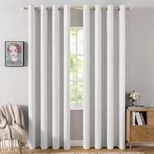 Linteksturerte 100 % mørkleggingsgardiner, varmeisolerende, melert hvit, malje øverst, 52 x 72 tommer (2 paneler), kompatible med standard stenger