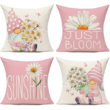 4er-Set Outdoor-Kissenbezüge (45 x 45 cm), Gänseblümchen- und Zwergenmotiv – passend für Terrasse, Couch, Stuhl und Sofa