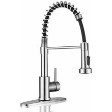 Gewerbliche Küchenarmatur aus gebürstetem Nickel, mit ausziehbarer Brause, Einlochmontage/Einhebelmischer, geeignet für