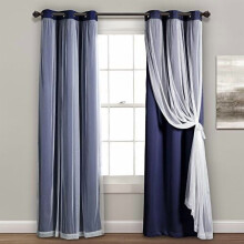Transparente gardiner med isolerende mørklægningsforing, 91 cm B x 213 cm L, par, marineblå – Elegante soveværelsesgardiner
