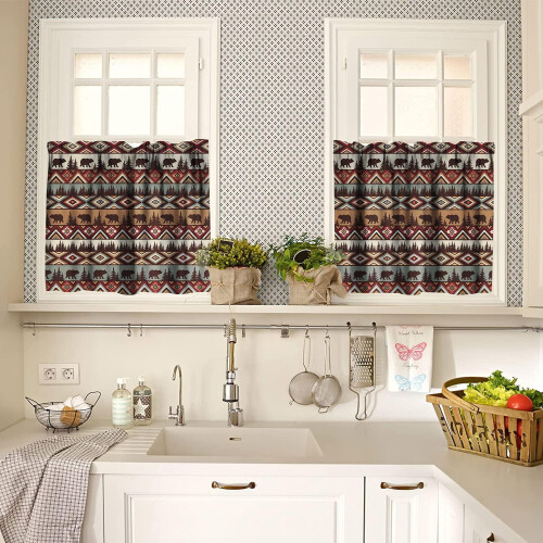 Retro Bear & Deer Valance Curtain Set 3-Piece 1