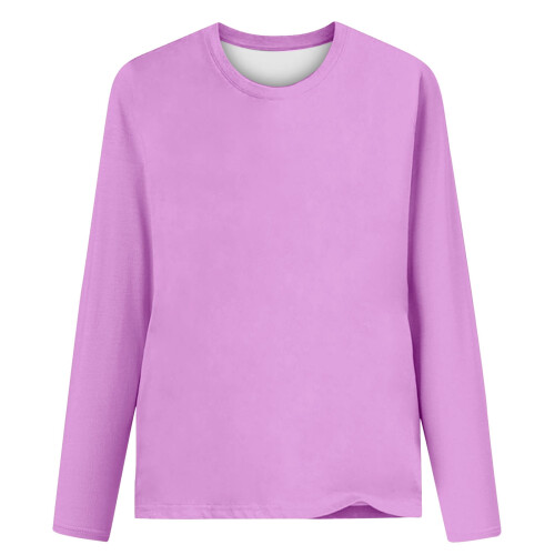 Polyester-Langarmhemden für Damen, Rundhalsausschnitt, einfarbig, elegant und lässig 2