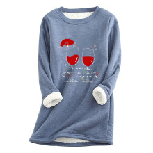 Damenmode Weihnachts-Print Langarm Winter Locker Freizeit-Tops mit Rundhalsausschnitt