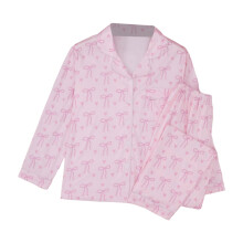 Gemütliches Valentinstags-Pyjama-Set für Damen – mit Schleifenmuster, langärmeligem Oberteil und Hose, Loungewear mit Knopfleiste, Nachtwäsche,
