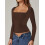 Damen-Langarmshirt mit eckigem Ausschnitt, schmale Passform, Basic-T-Shirt 4