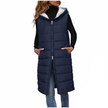 Chaleco acolchado para mujer Kukoosong, chaquetas sin mangas ligeras con cremallera bidireccional para mujer, abrigo largo y cálido con capucha y