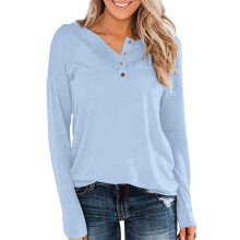 Blusa de manga larga con cuello en V para mujer, estilo casual de verano, holgada, tipo túnica con botones.