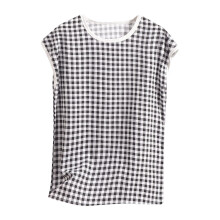Dametop med trykk i store størrelser | Løs sommerpysjamatopp med rund hals | Loungewear i lin | Komfortabelt nattøy i mørkegrå med XL-6XL