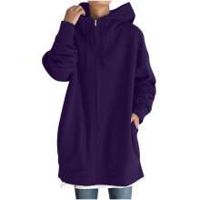 Dames hoodie in grote maten met ritssluiting, lange mouwen, sweatshirt met rits en zakken, effen kleur