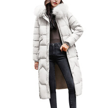Kukoosong Lange Steppjacke für Damen, Winter, dick gefüttert, warm, langärmelig, mit Reißverschluss und Kapuze aus Kunstpelz