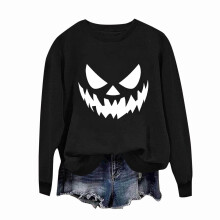 Spookachtig mooi en comfortabel! Dames top met lange mouwen voor Halloween - Print met knipoogspookjes, verkrijgbaar in beige en andere kleuren.