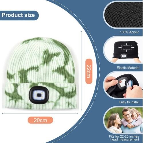Φωτιζόμενο καπέλο σκουφάκι tie-dye με LED, επαναφορτιζόμενο καπέλο κεφαλής USB με 1