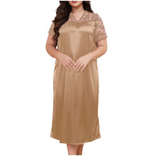 Camicia da notte da donna taglie forti in nylon ed elastan – Seta fresca, maniche corte, finiture in pizzo, abbigliamento da casa traspirante