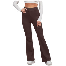 Módní legíny Bootcut, ležérní slim fit, vysoký elastický pas, jednobarevné, sportovní kalhoty na jógu, hnědé