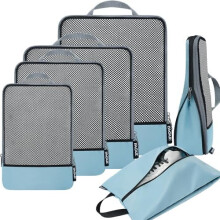 Compressiepakblokken voor 4, 6 of 8 personen, reisaccessoires, uitbreidbare pakorganizers (halfgaas, 6 stuks - stofblauw)