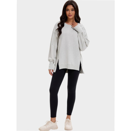 Damen Oversized Langarm-Pullover-Sweatshirts mit Rundhalsausschnitt 2