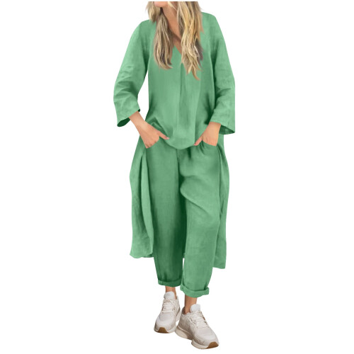 Completi da 2 pezzi per donna, Completi da donna, Completi da 2 pezzi morbidi e comodi per donna, Magliette girocollo, Pullover, Verde, 4XL 2