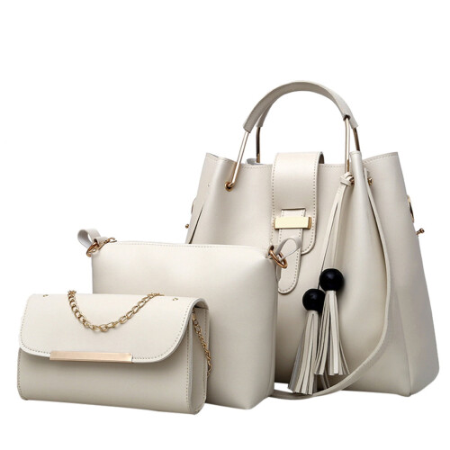 Γυναικείο σετ τσάντας ώμου Vintage Tote & ασορτί τσαντάκι, μπεζ, 3 τεμάχια 1