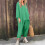 Completi da 2 pezzi per donna, Completi da donna, Completi da 2 pezzi morbidi e comodi per donna, Magliette girocollo, Pullover, Verde, 4XL 5
