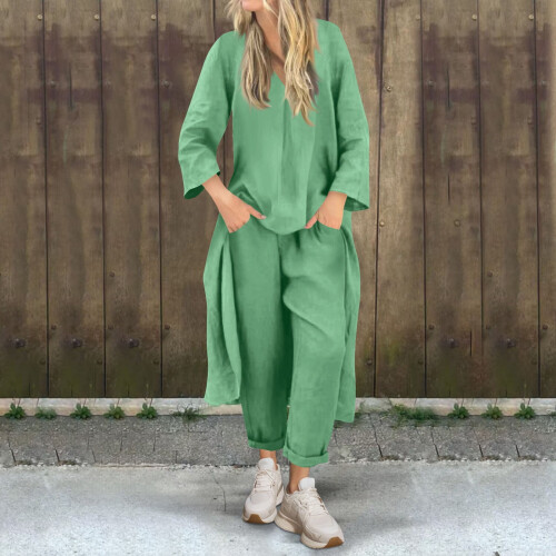 Completi da 2 pezzi per donna, Completi da donna, Completi da 2 pezzi morbidi e comodi per donna, Magliette girocollo, Pullover, Verde, 4XL 1