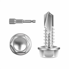 Parafusos para chapa metálica nº 10 x 3/4" (250 unidades), parafuso autoperfurante com cabeça sextavada e arruela, parafusos autoatarraxantes